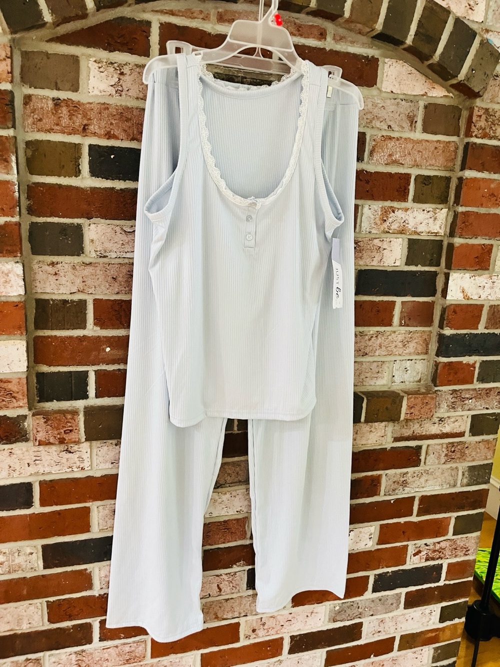 JUST BE Blue Ribbed Two-Piece Sleep Set with Lace Trim M NWT - Picture 4 of 10